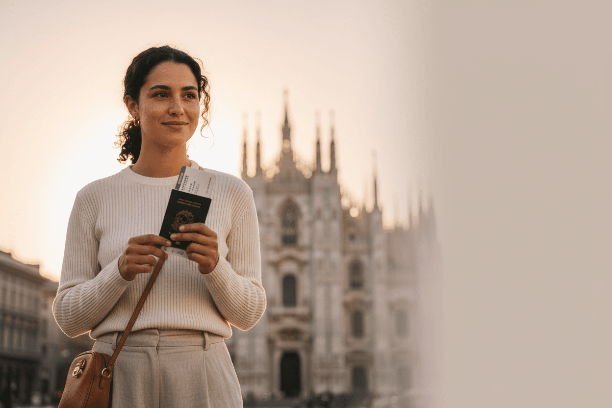 Mulher chegando em uma nova cidade
